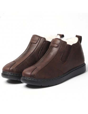 Men Microfiber Leather Plush Lining Warm Slip On Casual Boots