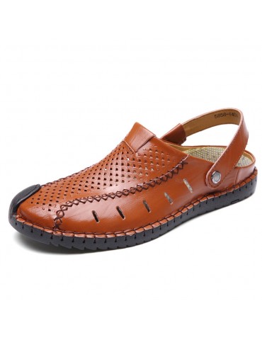 Men Hand Stitching Hole Breathable Water Friendly Leather Sandals