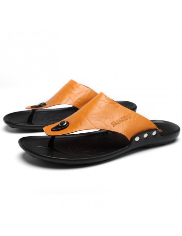 Men Clip Toe Soft Water Friendly Leather Flip Flops