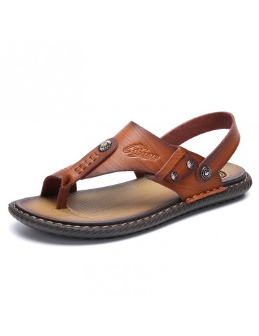 Men Microfiber Leather Clip Toe Non-slip Slippers Casual Beach Sandals