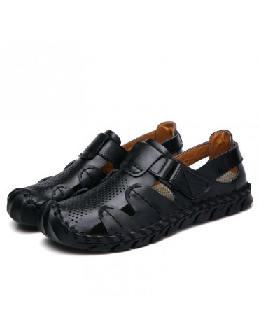 Men Hand Stitching Non Slip Anti-collision Large Size Leather Beach Sandals