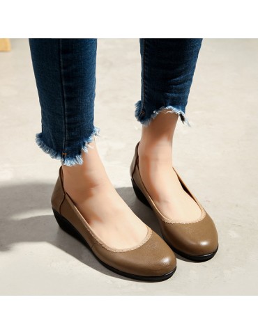 Leather Pure Color  Handmade Wedges Casual Shoes