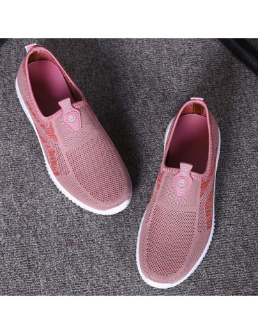 Outdoor Breathable Mesh Slip On Pink Sneakers For Women