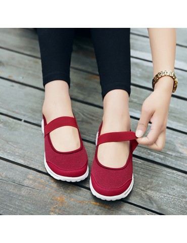 Elastic Band Breathable Mesh Casual Walking Flat Shoes