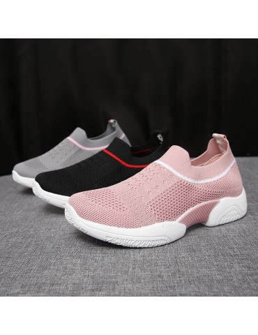 Women Casual Breathabke Hollow Mesh Slip On Platform Sneakers