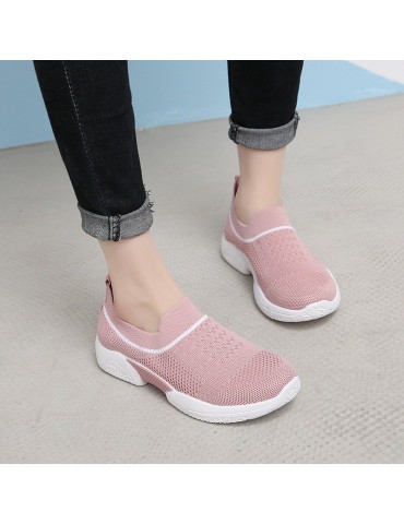 Women Casual Breathabke Hollow Mesh Slip On Platform Sneakers