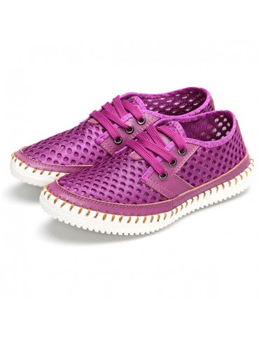 Breathable Mesh Lace Up Soft Sole Flat Casual Shoes For Women