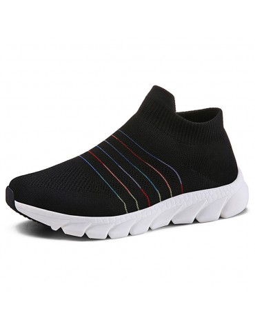 Srtipe Pure Color Breathable Mesh Slip On Sneakers Casual Shoes