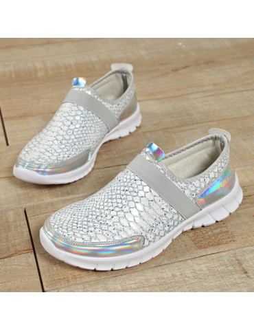 Women Casual Sports Snake Skin Sequined Slip On Shoes