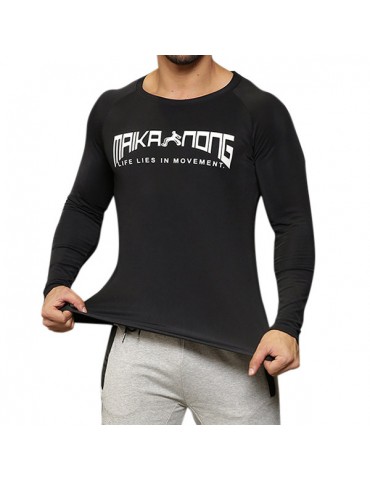 Mens Bodybuilding Quick-drying Fitness Sports Long-sleeved Skinny T-shirt