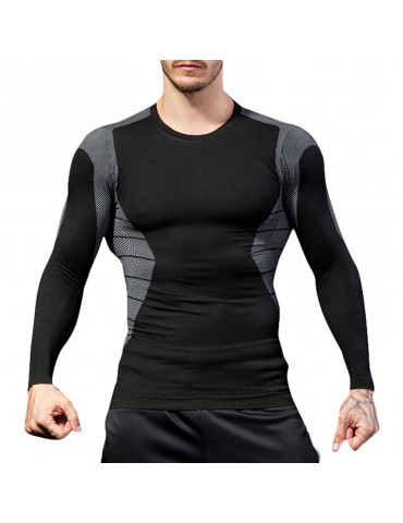 Mens Traning Elastic Quick-drying Breathable Sports Fitness Tights Long Sleeve T Shirt