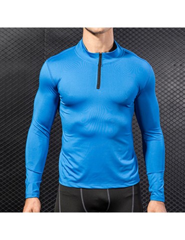 Men Thick Velvet Long Sleeve Running Collar Half Zip Quick Dry Sport Solid Color T-shirt Tops