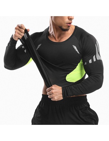 Mens Elastic Quick-drying Breathable Sports Running Training Long Sleeve Casual Skinny Tops