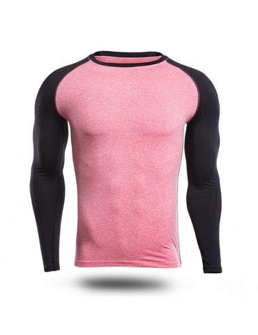 Mens Casual Contrast Color Printing Fitness Tight T-shirt Breathable Comfortable Sport T-shirt