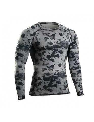 Mens Camo Traning Elastic Quick-drying Breathable Sports Fitness Tights Long Sleeve T-shirt