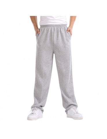 Casual Loose Cotton Straight Leg Fleece Thick Bodybuilding Sport Pants For Men