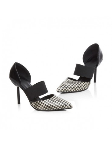 Plaid Stripe Check Pointed Toe Slip On High Heel Pumps