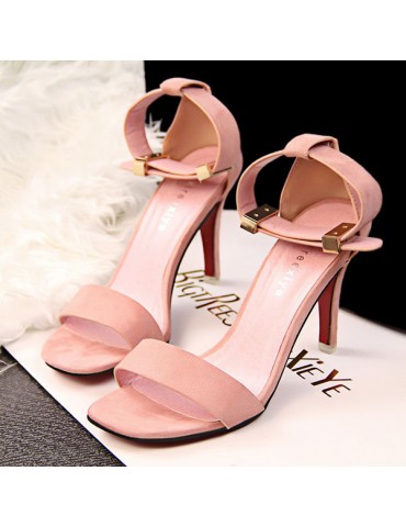 Suede Pure Color Buckle Peep Toe Office Lady High Heel Pumps