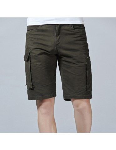 Mens Outdoor Loose Shorts Multi-pocket Solid Color Knee Length Sport Shorts