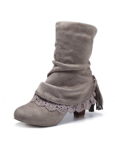 Laciness Chunky Heel Lace Up Short Boots