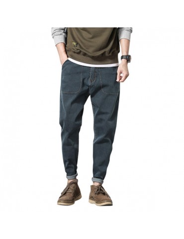 Loose Solid Color Casual Harem Pants Big Pockets Jean for Men