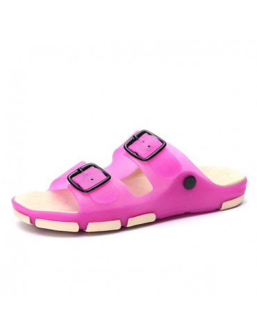 Big Size Double Buckle Color Match Slippers Comfortable Slip On Sandals