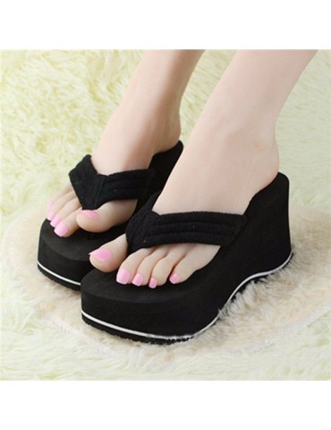 Black EVA Stripe Platform Clip Toe Beach Outdoor Flip Flops Slippers