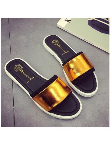 Shiny Peep Toe Flat Casual Slippers For Women