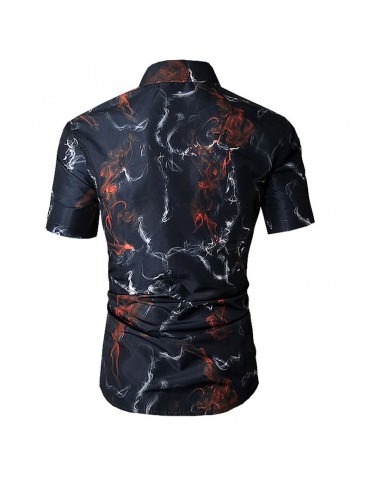 Men Black Casual Smoke Printing Slim Fit Short Sleeve Shirts