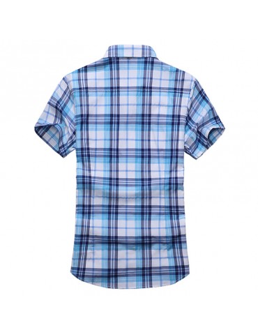 Short Sleeve Checked Summer Casual Business Shirt for Men