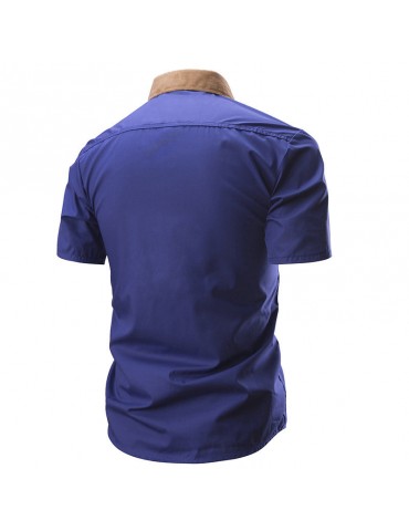 Stylish Bucket Collar Stitching Slim Fit Short Sleeve Designer Shirts For Men