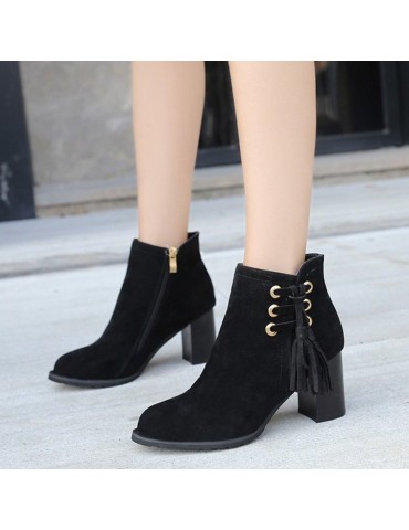 Tassel Side Zipper Ankle Boots