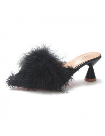 Designer Elegant Fuzzy Glass Heel Pumps