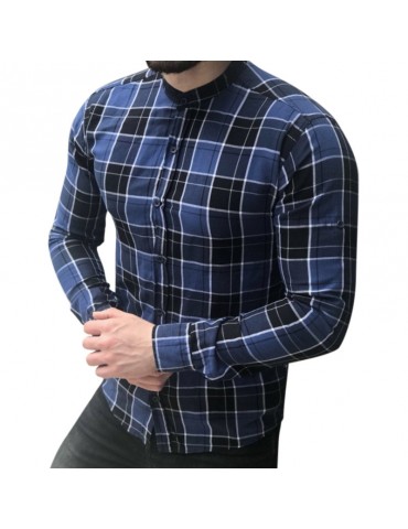 Men's Casual Plaid Turn Down Collar Slim Fit Long Sleeve Button Down Shirt