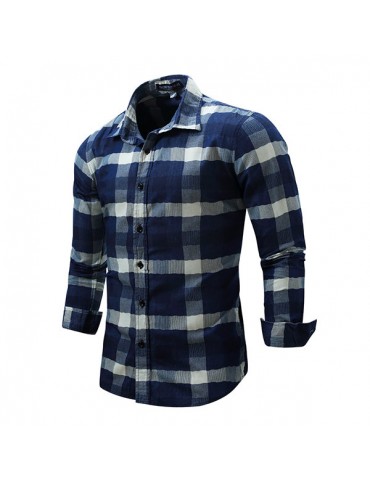 Casual Business Fashion Plaids Printing Slim Long Sleeve Dress Shirts for Men