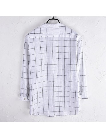 Mens Striped Linen Breathable Vintage Three Quarter Sleeve Stand Collar Casual Shirt