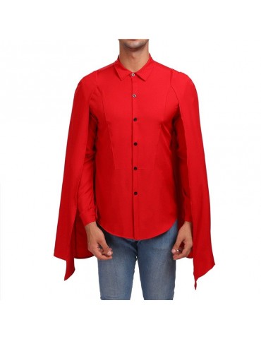 Men's Business Fake Two-Pieces Cloak Design Solid Color Court Style Shirt