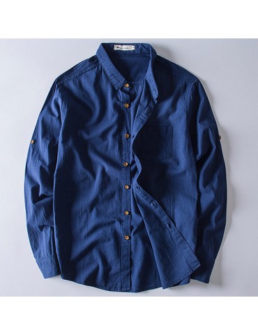 Casual Chest Pocket Cotton Loose Linen Shirts for Men