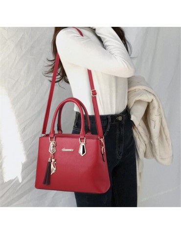 Women Faux Leather 2pcs Leisure Plain Handbag Shoulder Bag