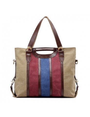 Women Canvas Rainbow Stripe Handbag Outdoor Casual Tote Bag Picnic Bag Crossbody Bag