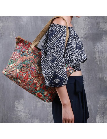 Vintage Print Pattern Shoulder Bag Canvas National Style Travel Handbags For Women