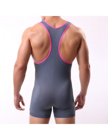 Sexy Mesh Water Pattern Printing Thin U Convex Fitness Wrestling Underwear Conjoined Clothes for Men