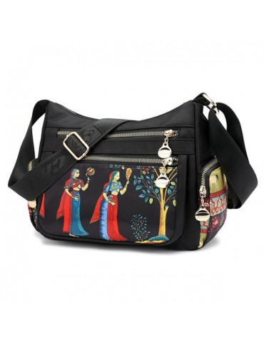 Women Multi-pocket Print Crossbody Bag Waterproof Shoulder Bag