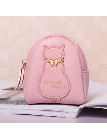 Women Cute Cat Coin Bag PU Leather Animal Shape Key Bag