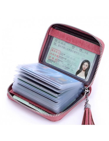 Genuine Leather Tassel Multi-slots Card Holder Purse For Women