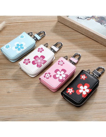 Women Floral PU Leather Car Key Holder Casual Storage Bag