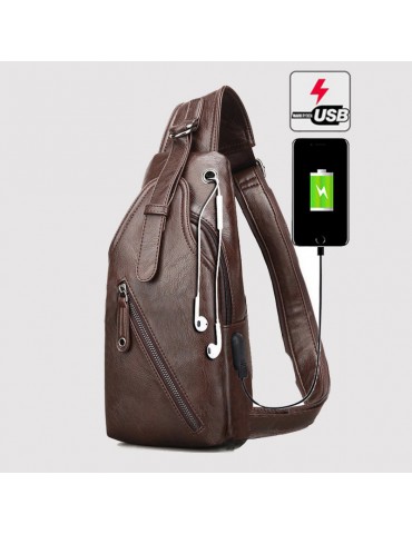 Outdoor Shoulder USB Charging Port Chest Bag Sling Bag Travel Daypack Crossbody Bag For Men