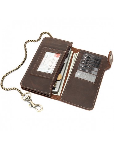 Men Genuine Leather Multi-function Plain Wallet Card Holder Phone Bag