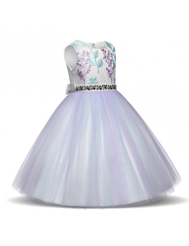 Flower Girls Dresses Kids Embroidery Tulle Dress For 3Y-11Y