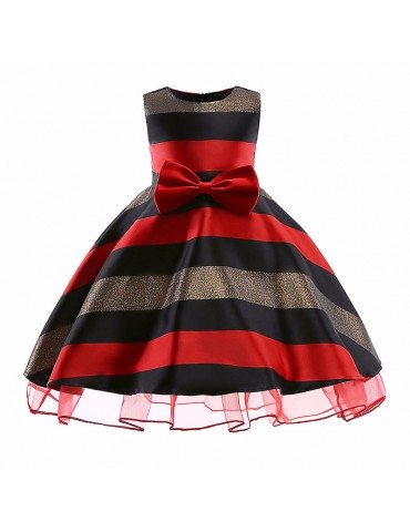 Striped Girls Sleeveless Formal Pageant Princess Wedding Bridesmaid Dress For 3Y-14Y